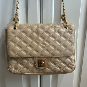 Bellini Quilted Cream Shoulder Bag with Gold Chain